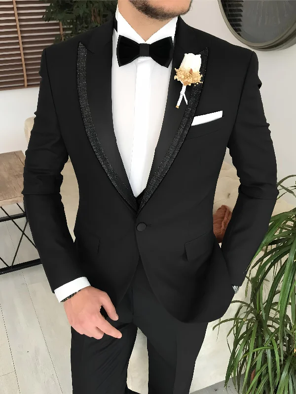 Preppy Style Black Slim-Fit Tuxedo 3-Piece