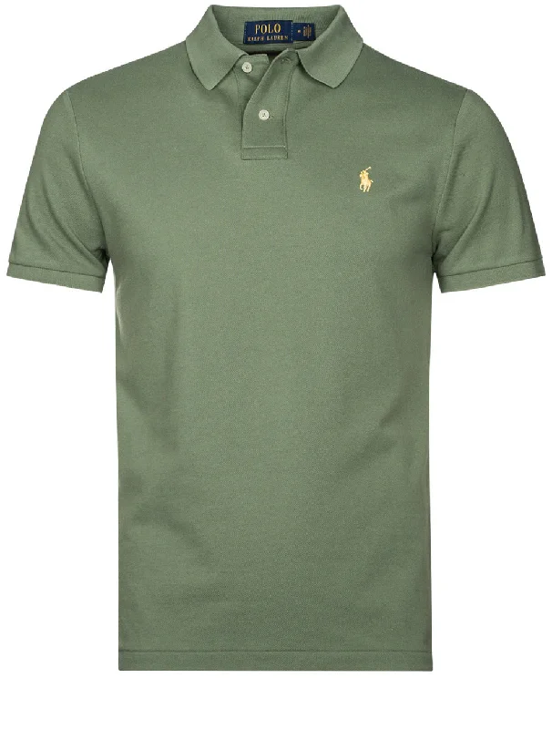 Streetwear Fashion Mesh Polo Shirt Olive Green