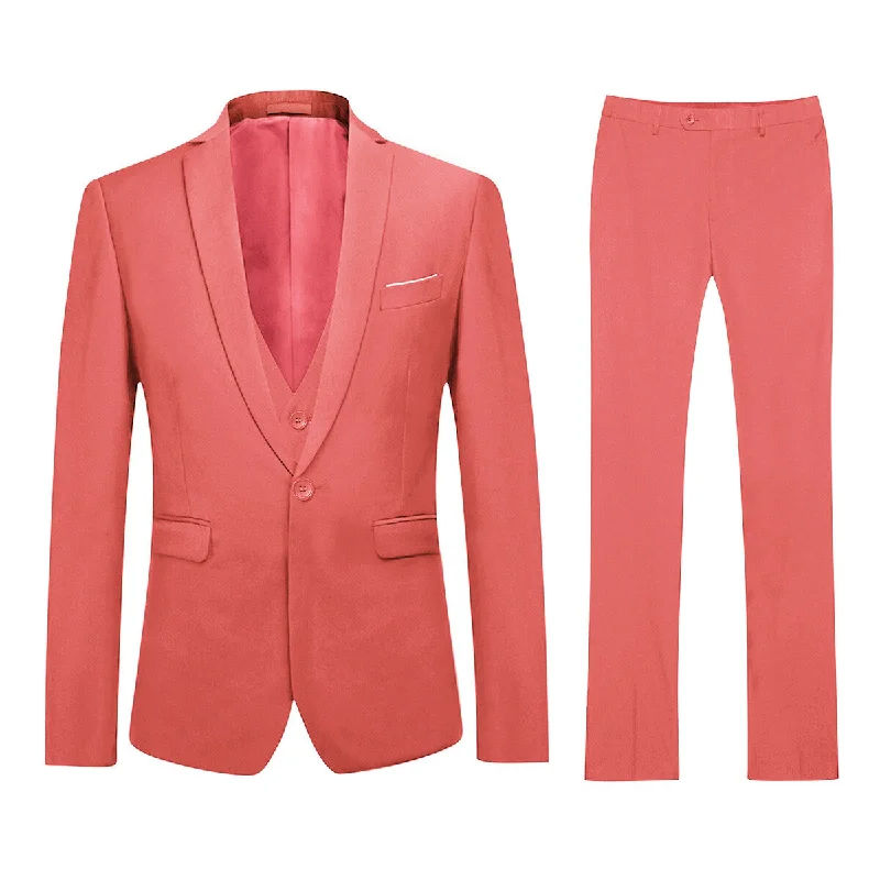 Casual Coats Rose Red 3-Piece Slim Fit Classic Suit