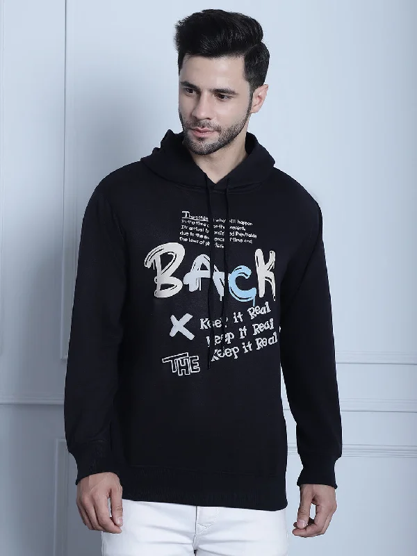 Designer Ties Vimal Jonney Black Printed Hooded Cotton Fleece Sweatshirt for Men