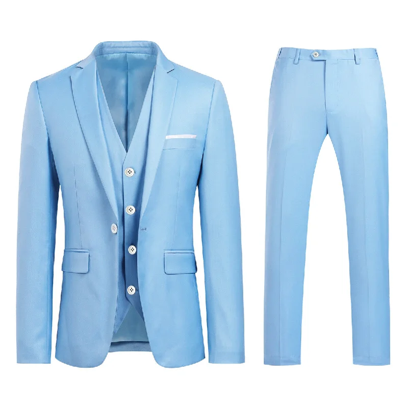 Summer Fashion Stylish 3-Piece Light Blue Slim Fit Suit