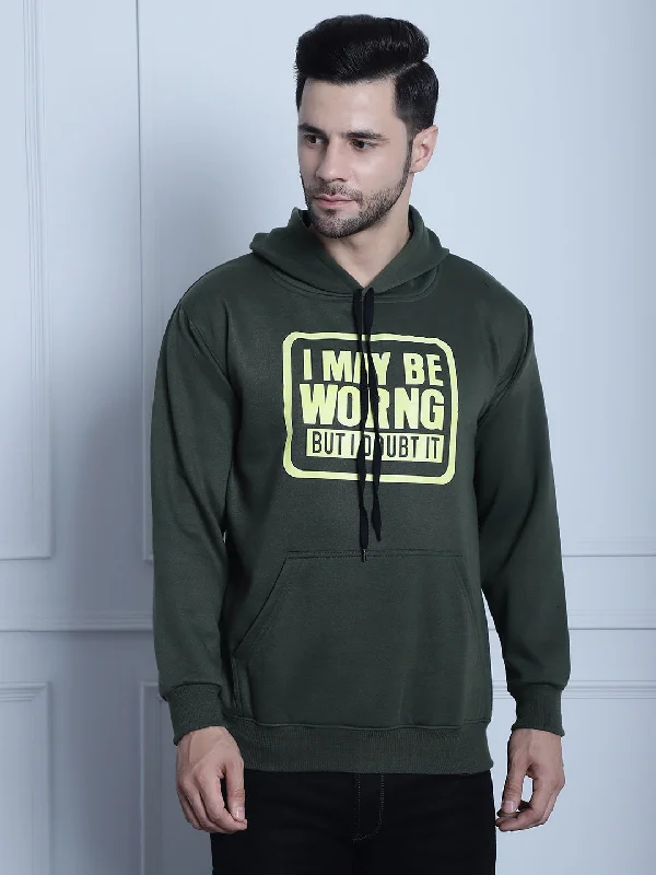 Streetwear Fashion Vimal Jonney Olive Printed Hooded Cotton Fleece Sweatshirt for Men