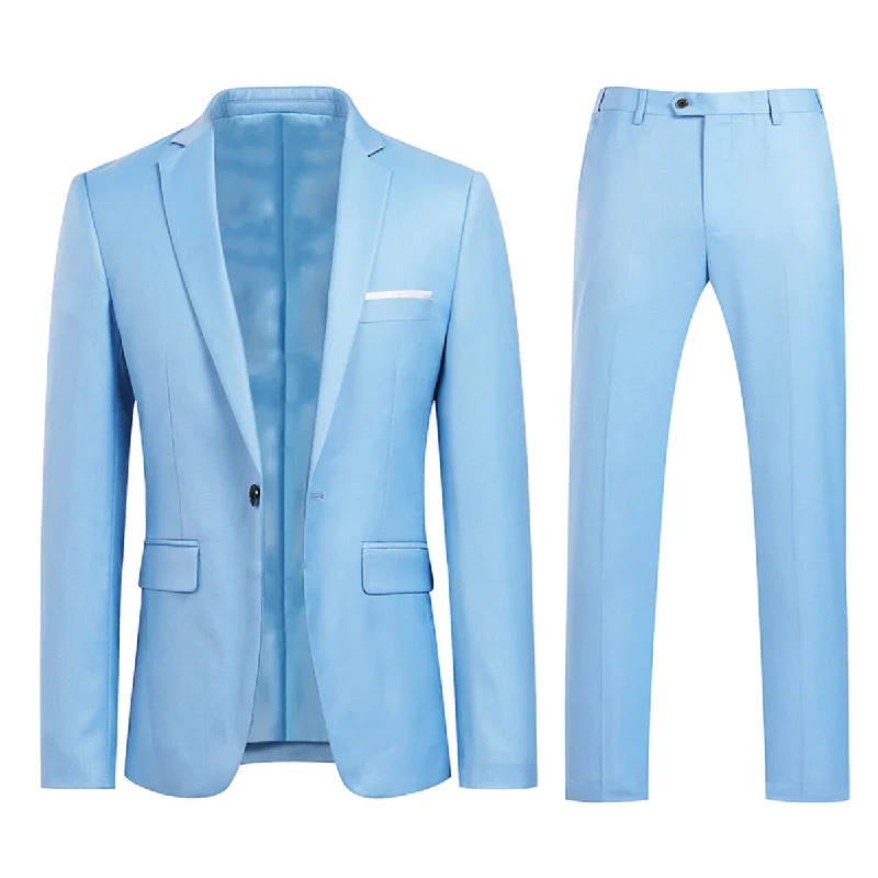 Work Clothes Slim Fit Light Blue 2-Piece Suit