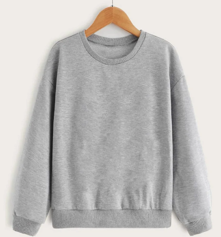 Classic Coats Vimal Jonney Grey Melange Solid Round Neck Cotton Fleece Sweatshirt for Men