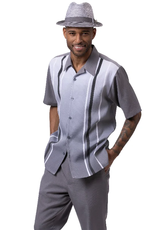 Athleisure Wear Sunset Collection: Men's Vertical Print Walking Suit Set In Grey - 2413