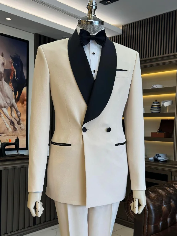 Chinos Style Beige Double Breasted Tuxedo 2-Piece