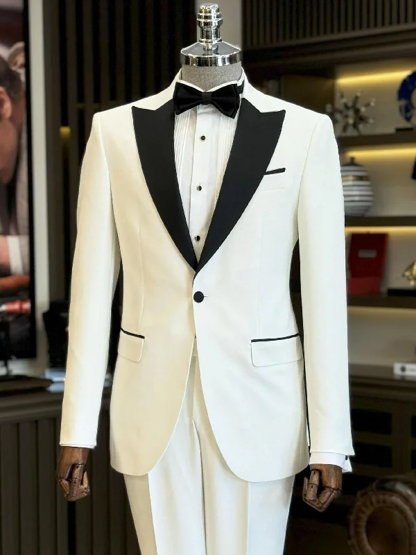 Stylish Polos White Slim-Fit Tuxedo 2-Piece