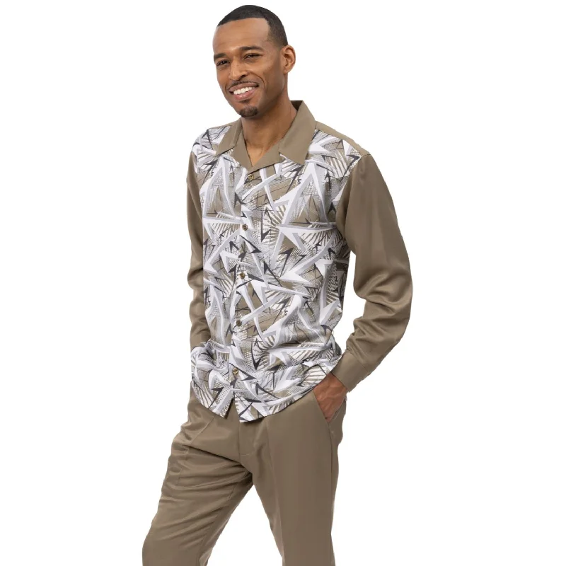 Monochrome Style Neowise Collection: Olive Abstract Pattern Long Sleeve Walking Suit - 2464