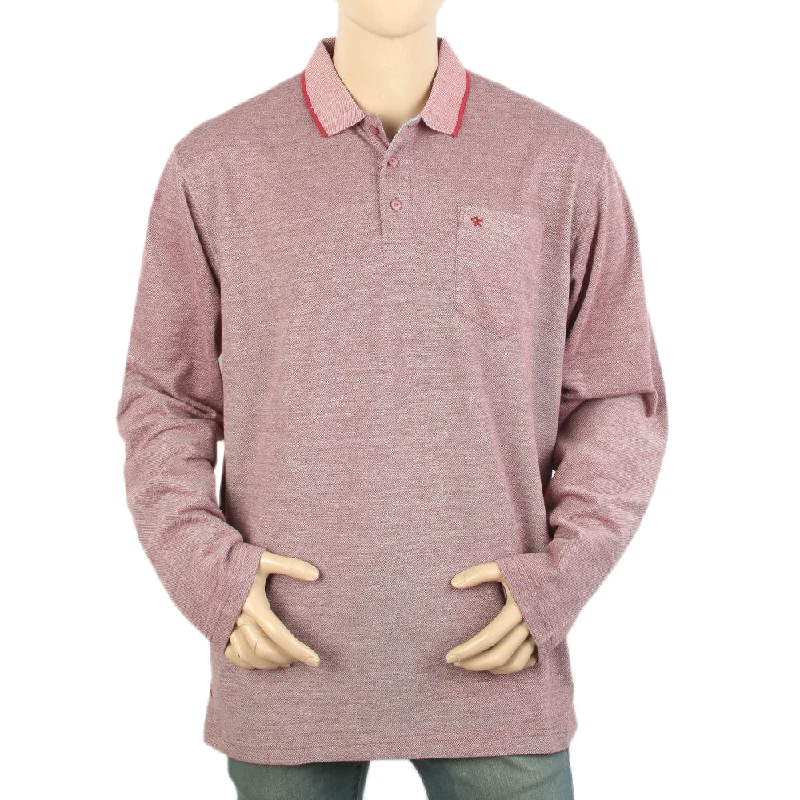 Turtleneck Sweaters Men's Full Sleeves Polo T-Shirt - Maroon