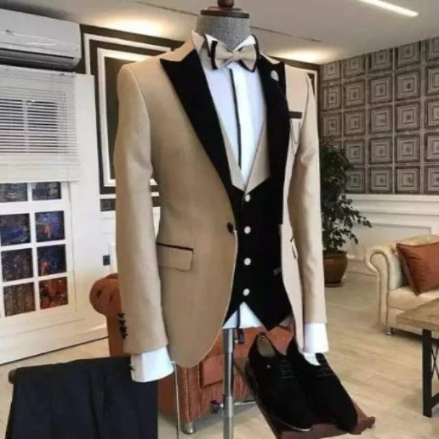 Preppy Pants Men wear customize design beige wedding Tuxedos jacket