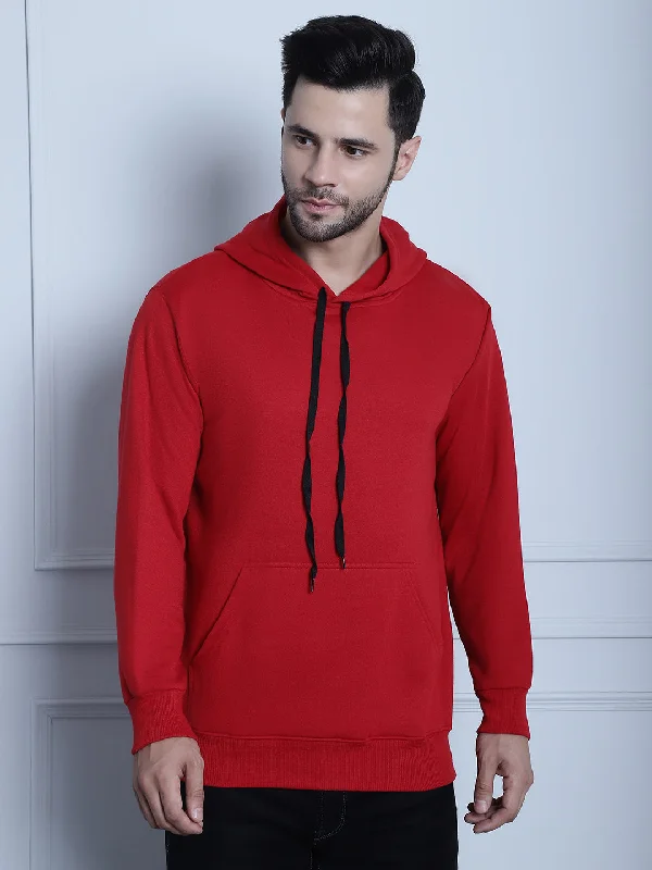 Fashion Vests Vimal Jonney Maroon Solid Hooded Cotton Fleece Sweatshirt for Men