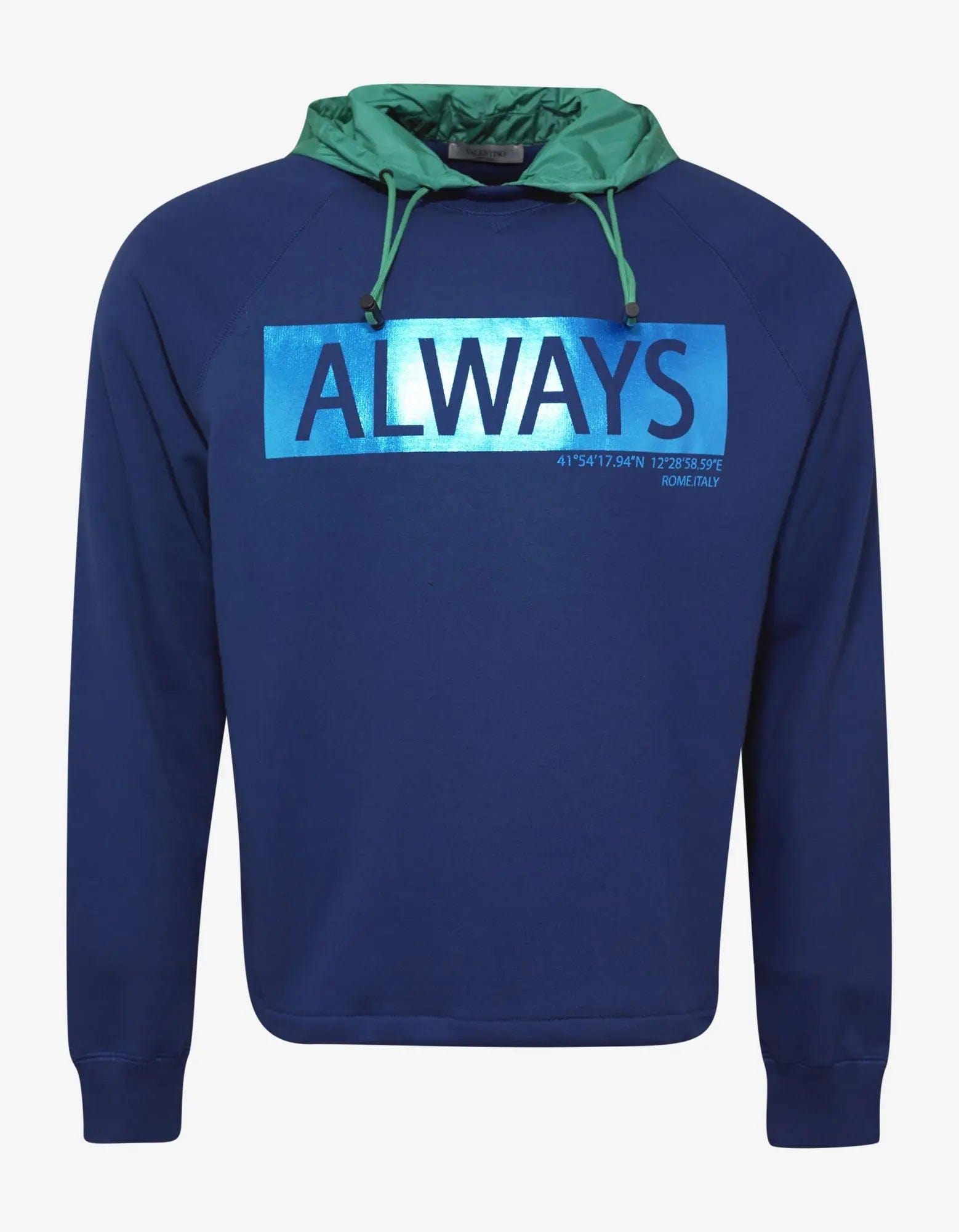 Designer Shirts Valentino Garavani Blue 'Always' Print Hooded Sweatshirt