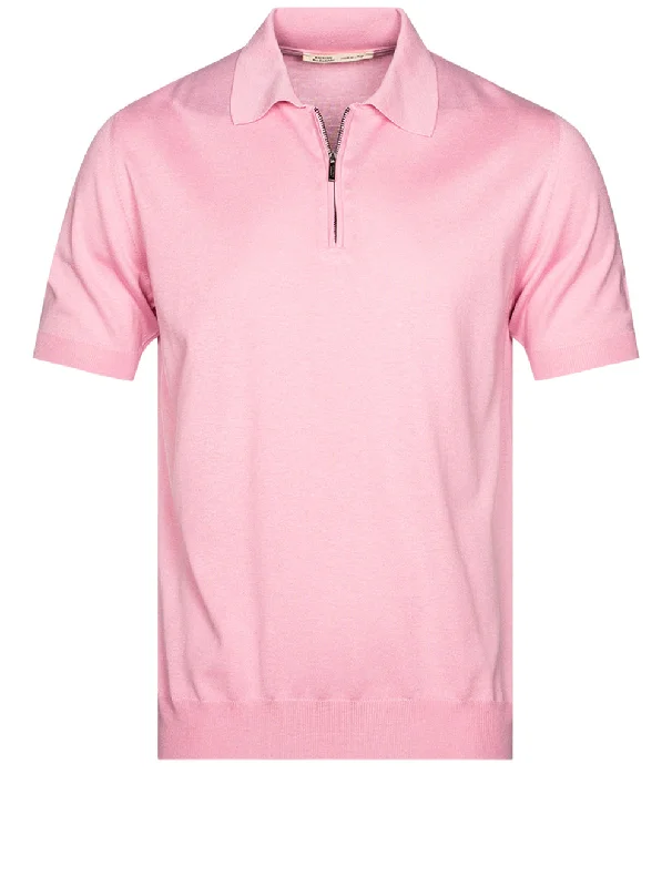 Trendy Jeans Silk Zip Polo Knitwear Pink