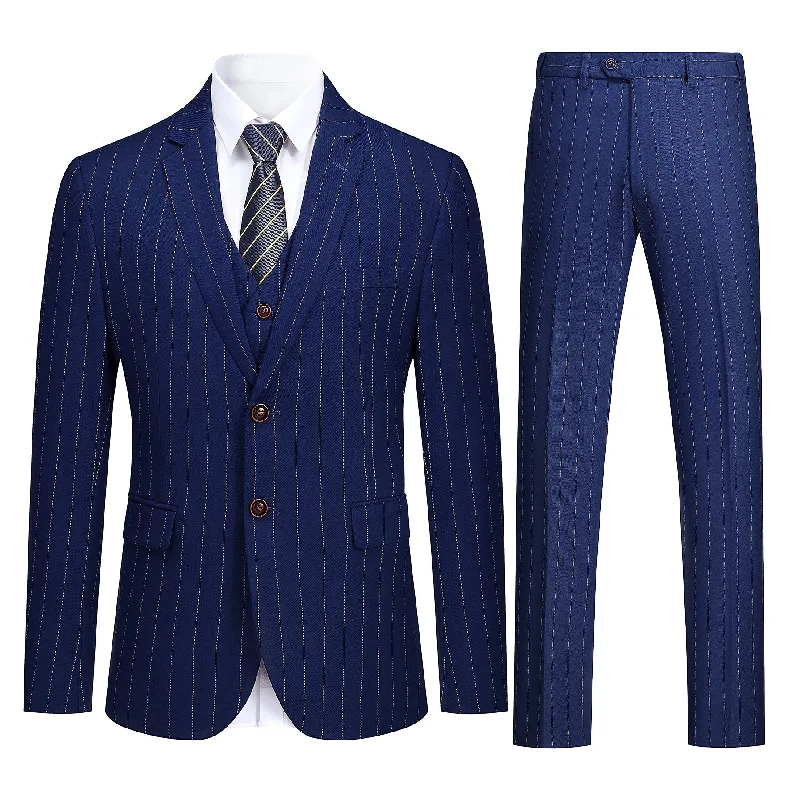 Fashion Sneakers 3-Piece Blue Suit Stripe Design Suit