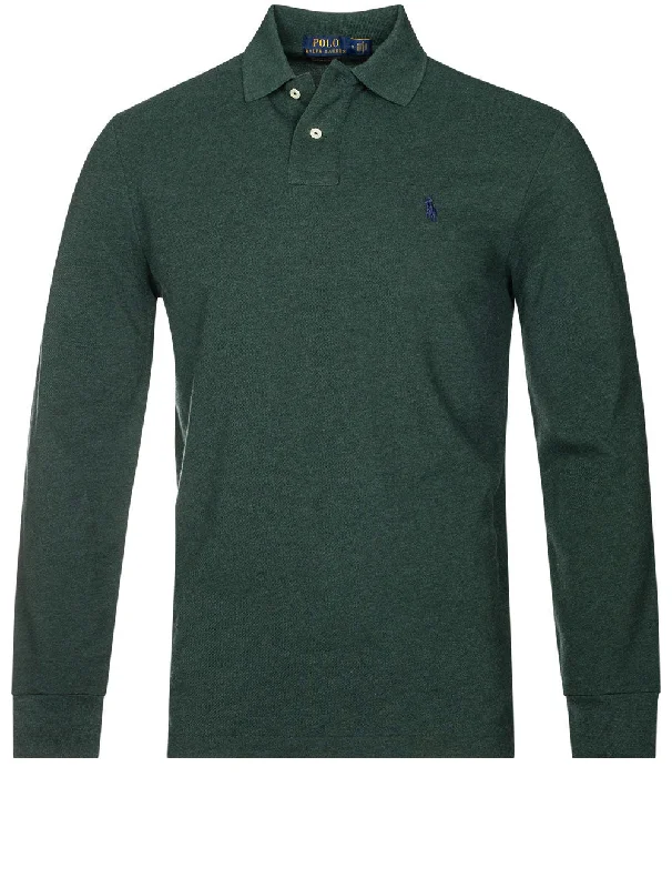 Casual Suits Basic Mesh Long Sleeve Polo-Dark Green