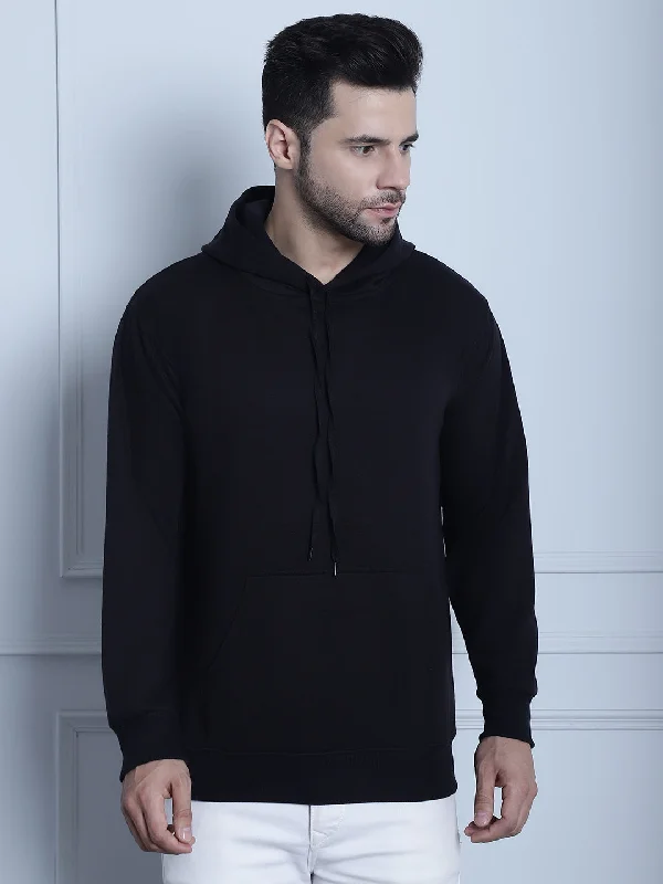 Chinos Style Vimal Jonney Black Solid Hooded Cotton Fleece Sweatshirt for Men