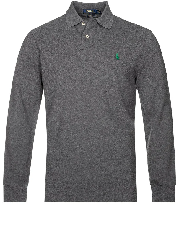 Casual Blazers Basic Mesh Long Sleeve Polo Grey