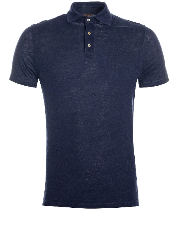 Casual Blazers Linen Polo Shirt - Navy