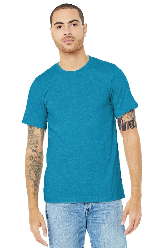 Sporty Jackets Bella + Canvas Mens Heather CVC Short Sleeve Crewneck T-Shirt - Heather Aqua Blue