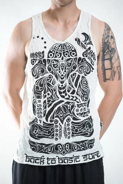 Business Attire Sure Design Men's Tattoo Ganesh Tank Top White