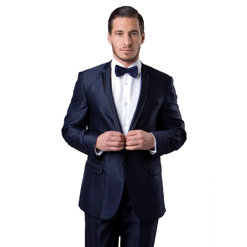 Formal Wear Black / Black Solid Tone on Tone  Satin 2-PC Slim Fit Stretch Suits