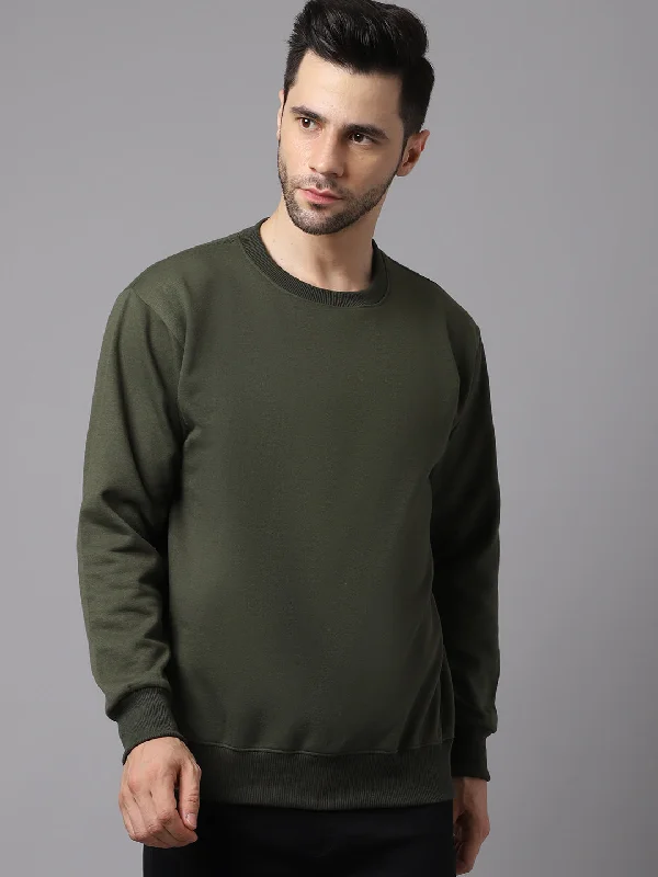 Casual Sweatshirts Vimal Jonney Fleece Round Neck Olive Sweatshirt for Men