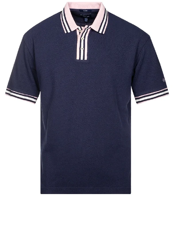 Preppy Style Contrast Detail Short Sleeve Rugger Evening Blue