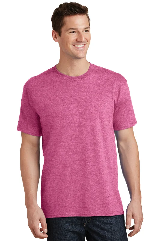 Office Attire Port & Company Mens Core Short Sleeve Crewneck T-Shirt - Heather Sangria Pink