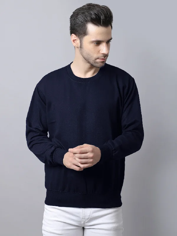 Classic Blazers Vimal Jonney Fleece Round Neck Navy Blue Sweatshirt for Men