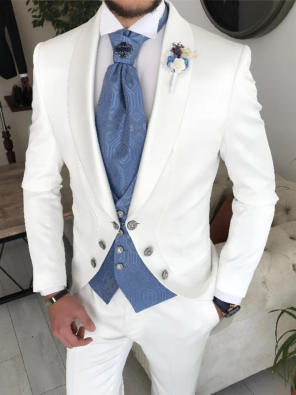 Sporty Jackets White Slim-Fit Tuxedo 3-Piece