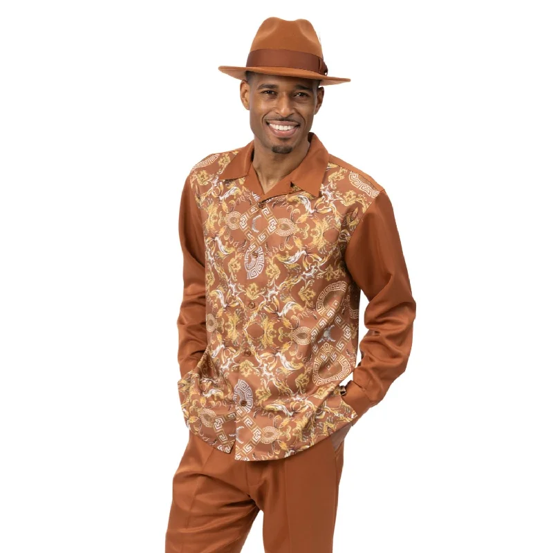 Slim Fit Suits Radial Collection: Caramel and Gold Patterned Long Sleeve Walking Suit- 2460