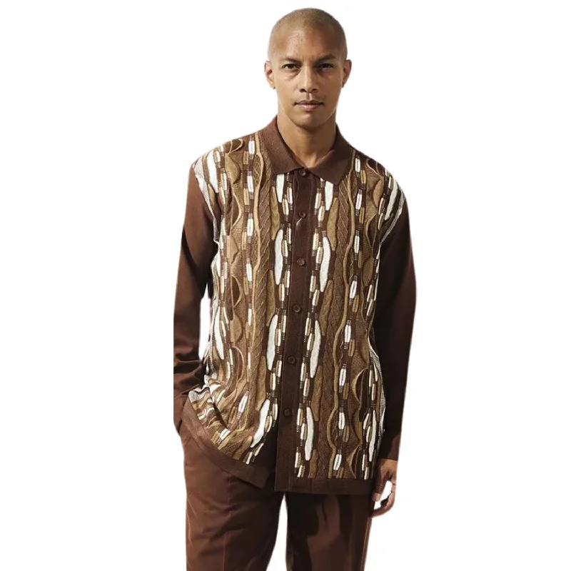 Hipster Style Grove Collection: Brown Vertical Stripes Long Sleeve Winter Set