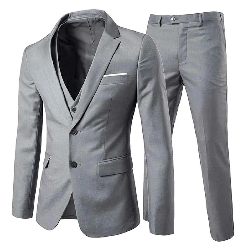 Military Jackets Grey 3-Piece Slim Fit Suit