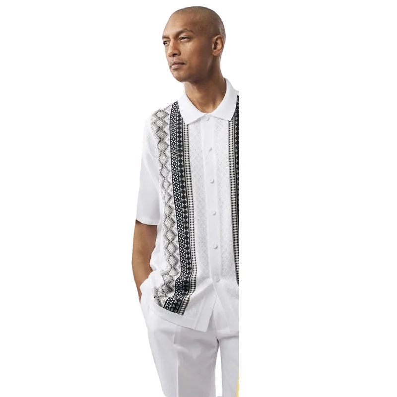 Athletic Vests Palm Paradise Collection: Men's White Casual Knit Shirt and Long Pants Set