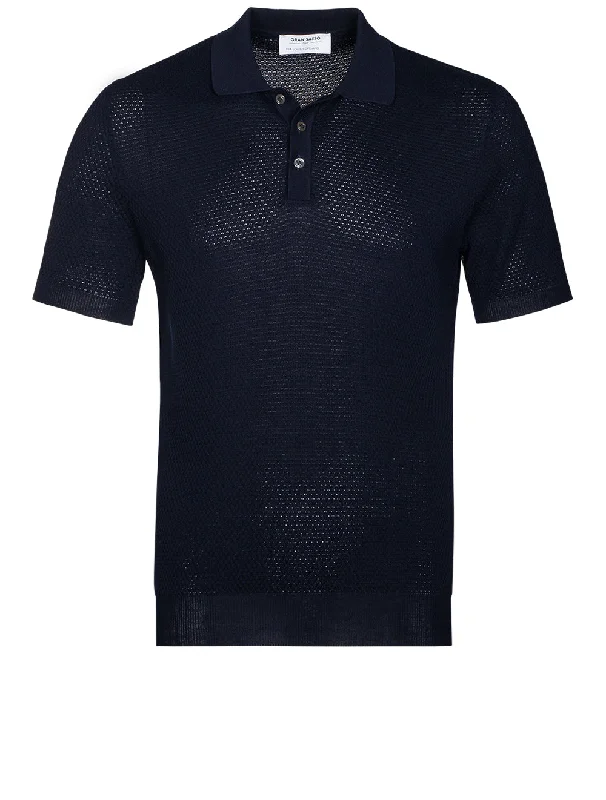 Wool Suits Ribbed Short Sleeve Polo Navy