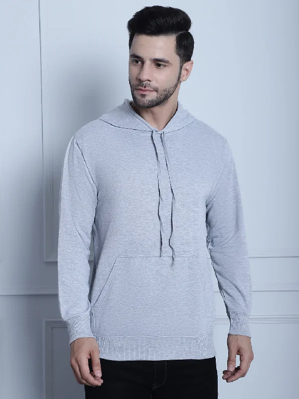 Cargo Pants Vimal Jonney Grey Melange Solid Hooded Cotton Fleece Sweatshirt for Men