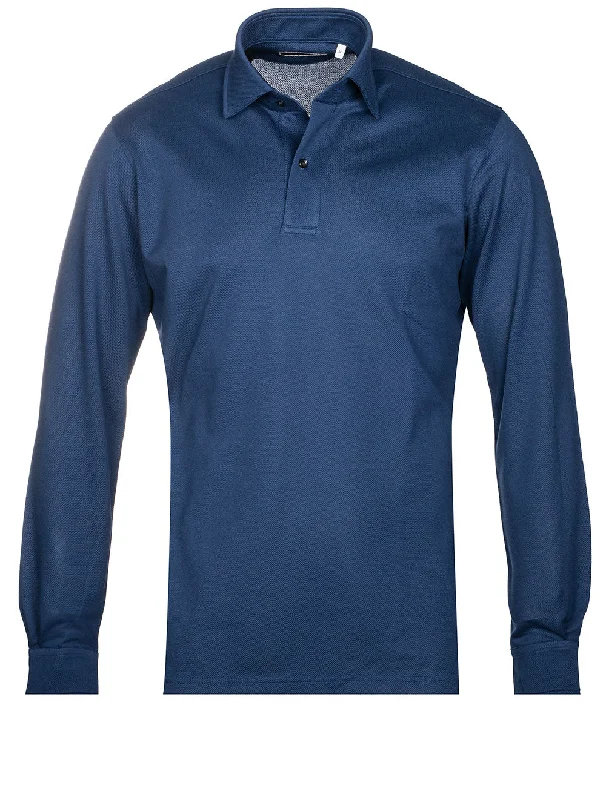 Summer Jackets Long Sleeve Polo Shirt Navy