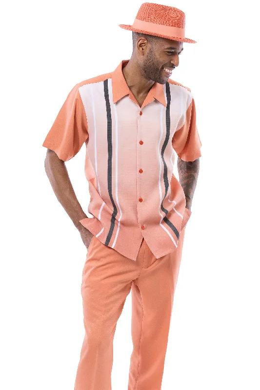 Funky Socks Sunset Collection: Men's Vertical Print Walking Suit Set In Apricot - 2413