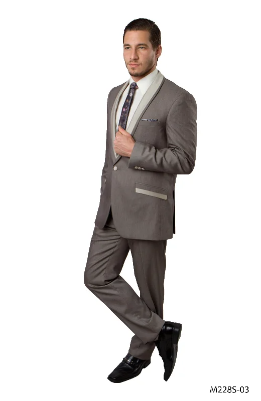 Summer Fashion Beige Solid 2-PC Slim Fit Performence Stretch Suits