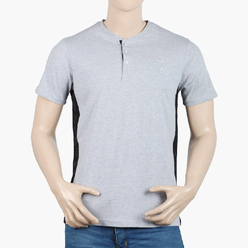 Polo Shirts Eminent Men's Round Neck Half Sleeves Printed T-Shirt - Ash Grey