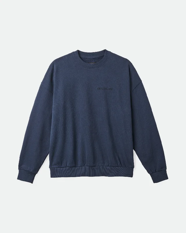 Office Attire Embroidered Heavyweight Oversized Crew Sweatshirt in Washed Navy