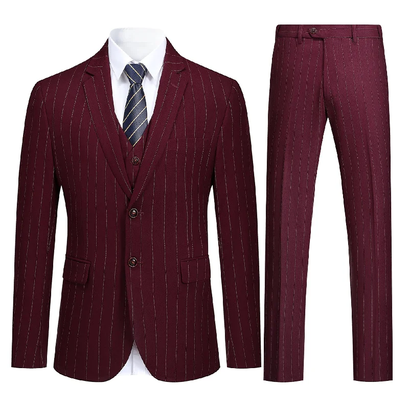 Tailored Trousers 3-Piece Red Suit Stripe Design Suit