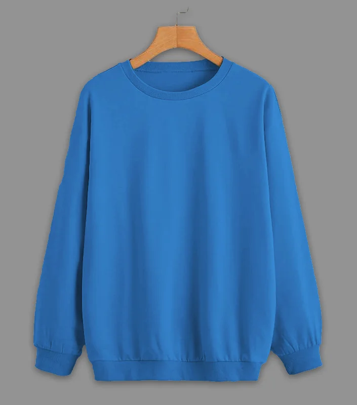 High-end Sneakers Vimal Jonney Blue Solid Round Neck Cotton Fleece Sweatshirt for Men