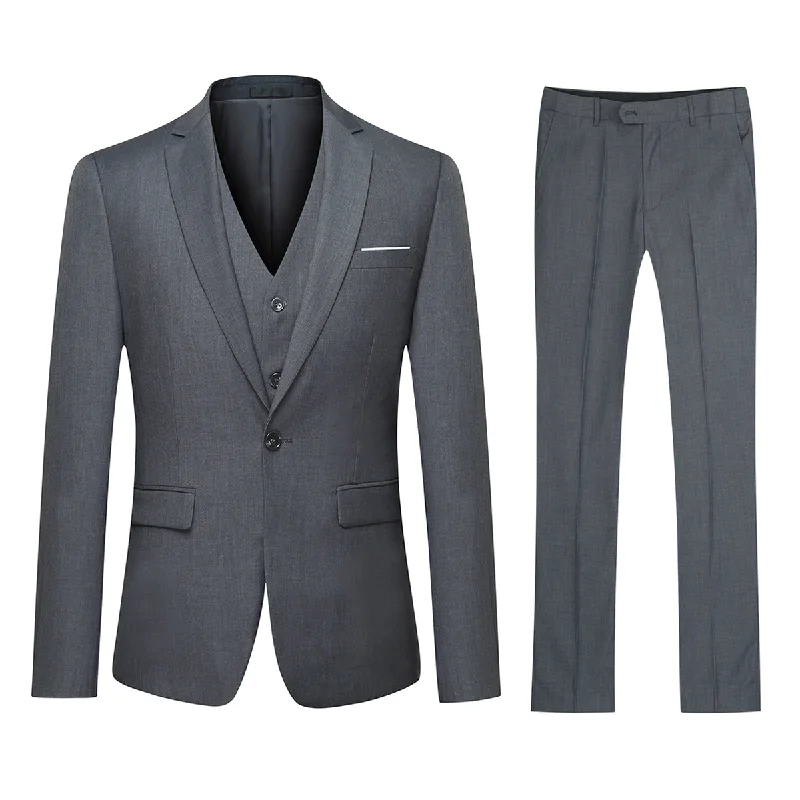 Sporty Jackets Elegant Dove Grey 3-Piece Suit - Classic One-Button Design