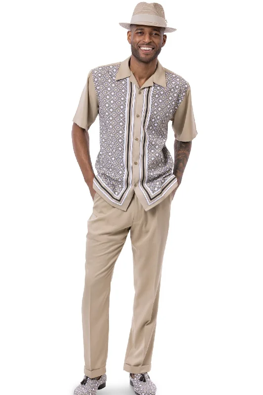 Slim-fit Shirts Titan Collection: Men's Symmetrical Argyle Walking Suit Set In Khaki