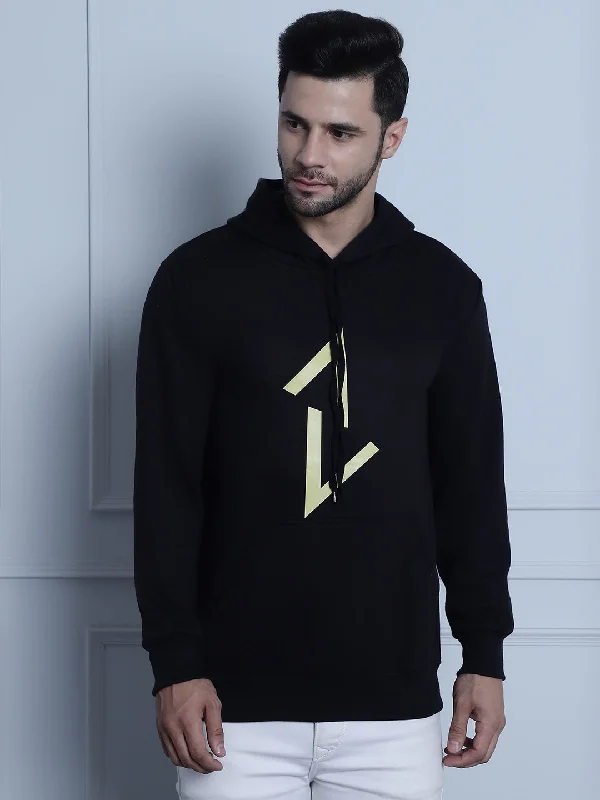 Designer Outerwear Vimal Jonney Black Printed Hooded Cotton Fleece Sweatshirt for Men