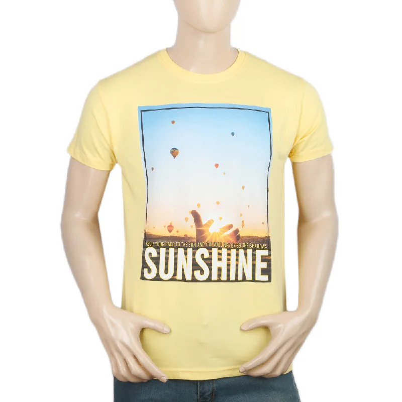 Comfortable Sneakers Men's Half Sleeves T-Shirt - Yellow