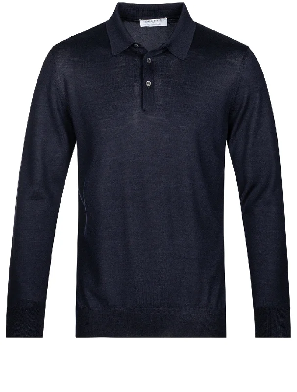 Winter Scarves 3 Button Longsleeve Polo Shirt Navy