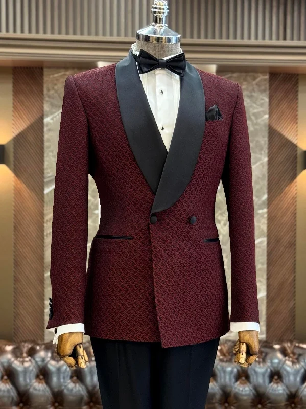 Leather Jackets Bordeaux Double Breasted Tuxedo 2-Piece