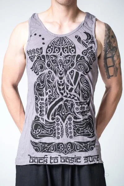 Vintage Fashion Sure Design Men's Tattoo Ganesh Tank Top Gray